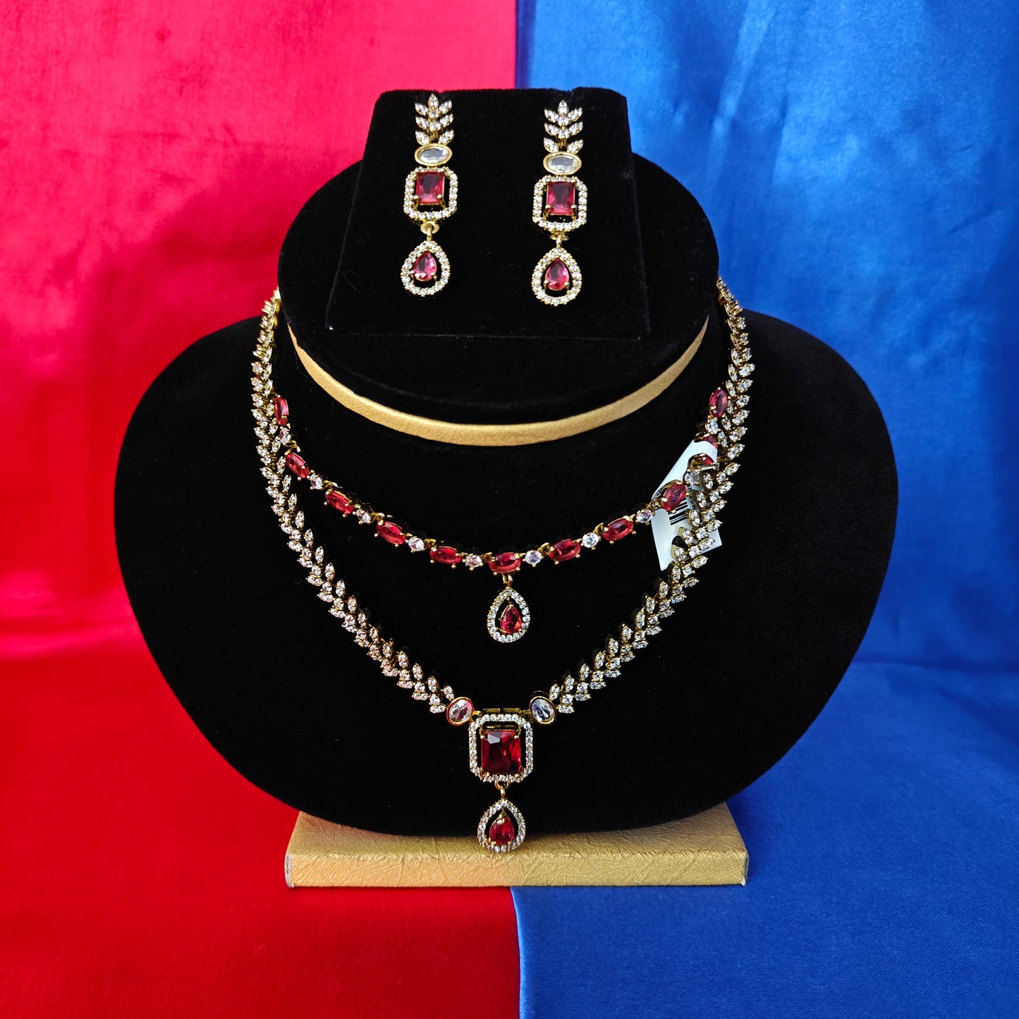 Beautiful Layered Mini Haaram In Red Stone