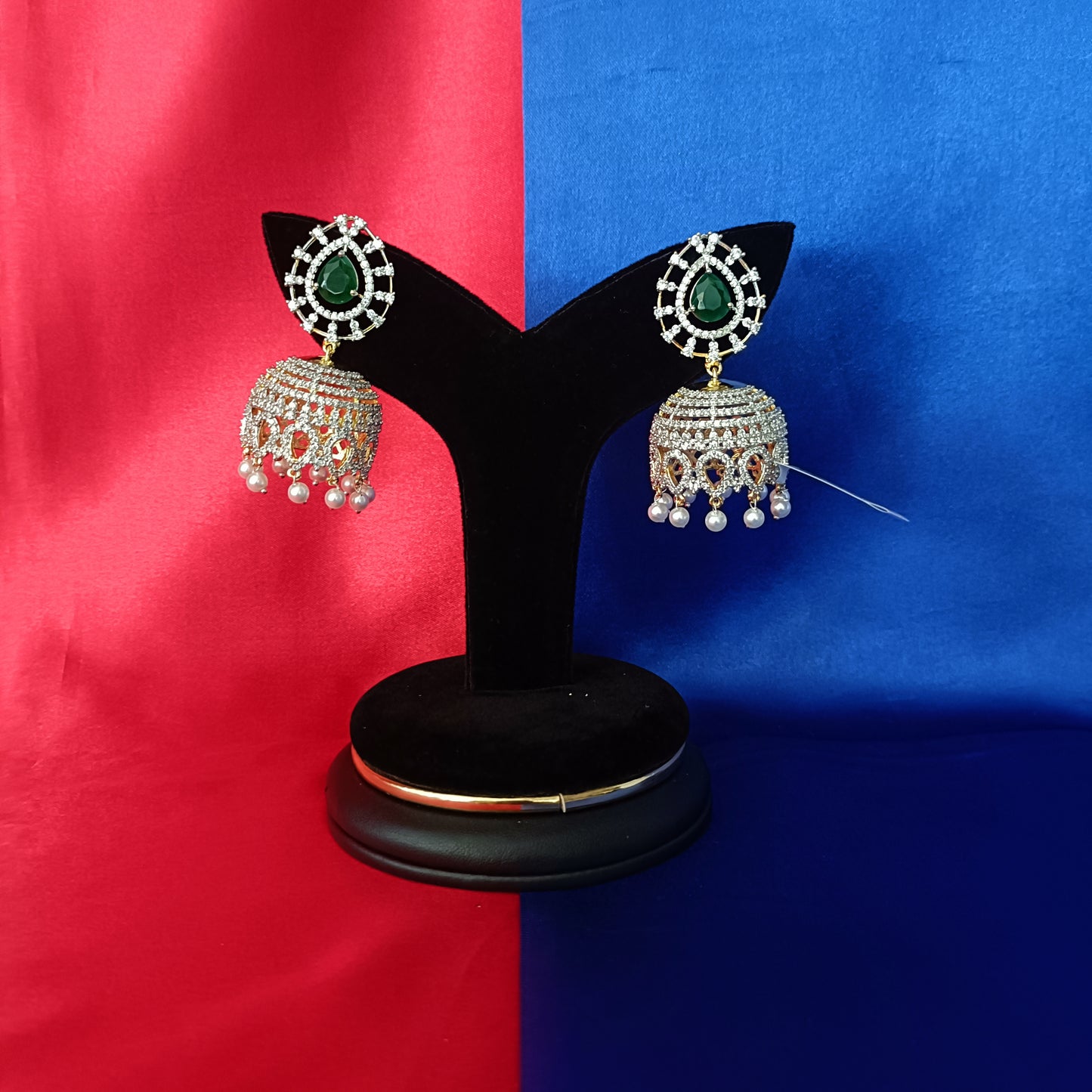 Elegant GJ Jhumki In Green Stone