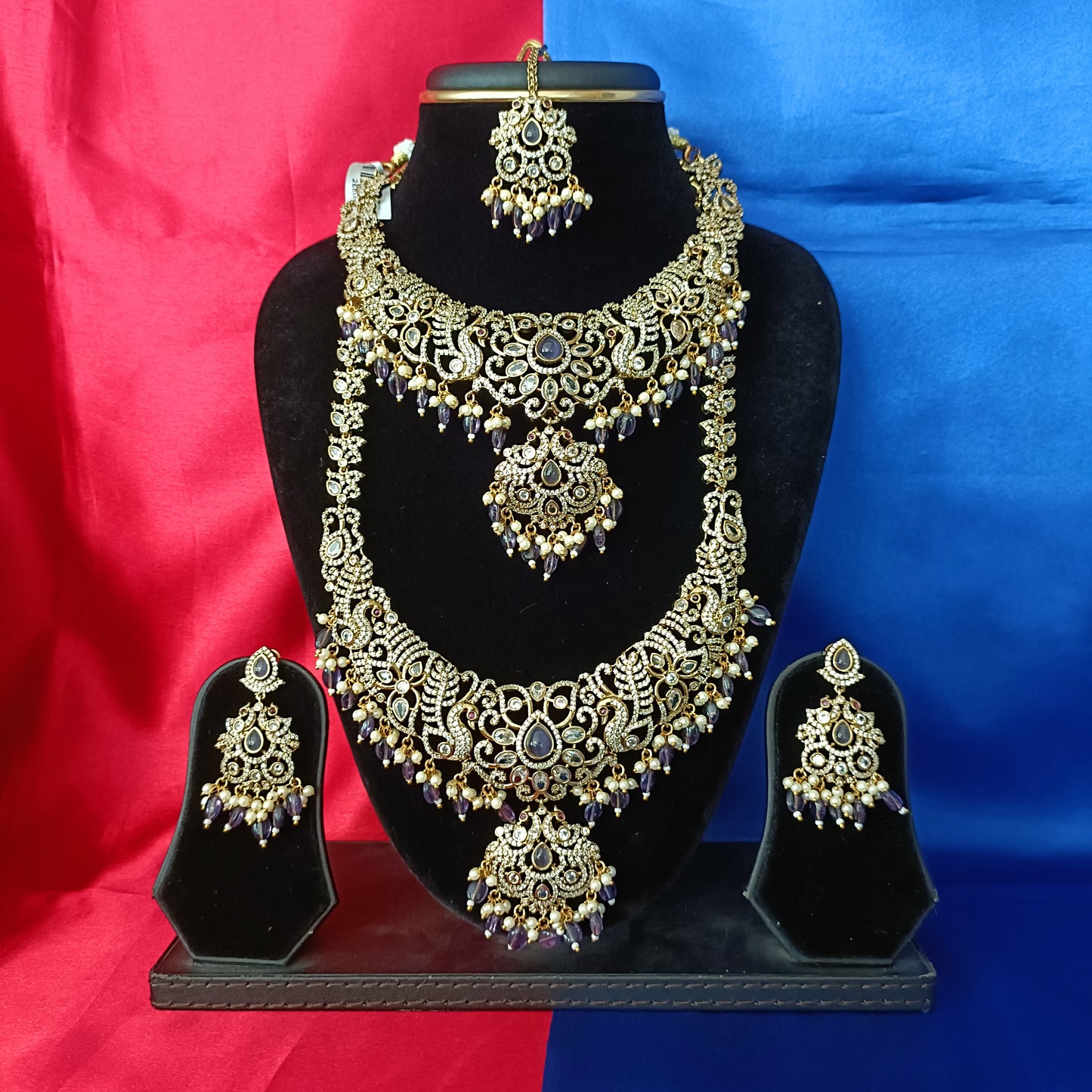 Elegant Victorian Bridal Combo Set In Purple Beads