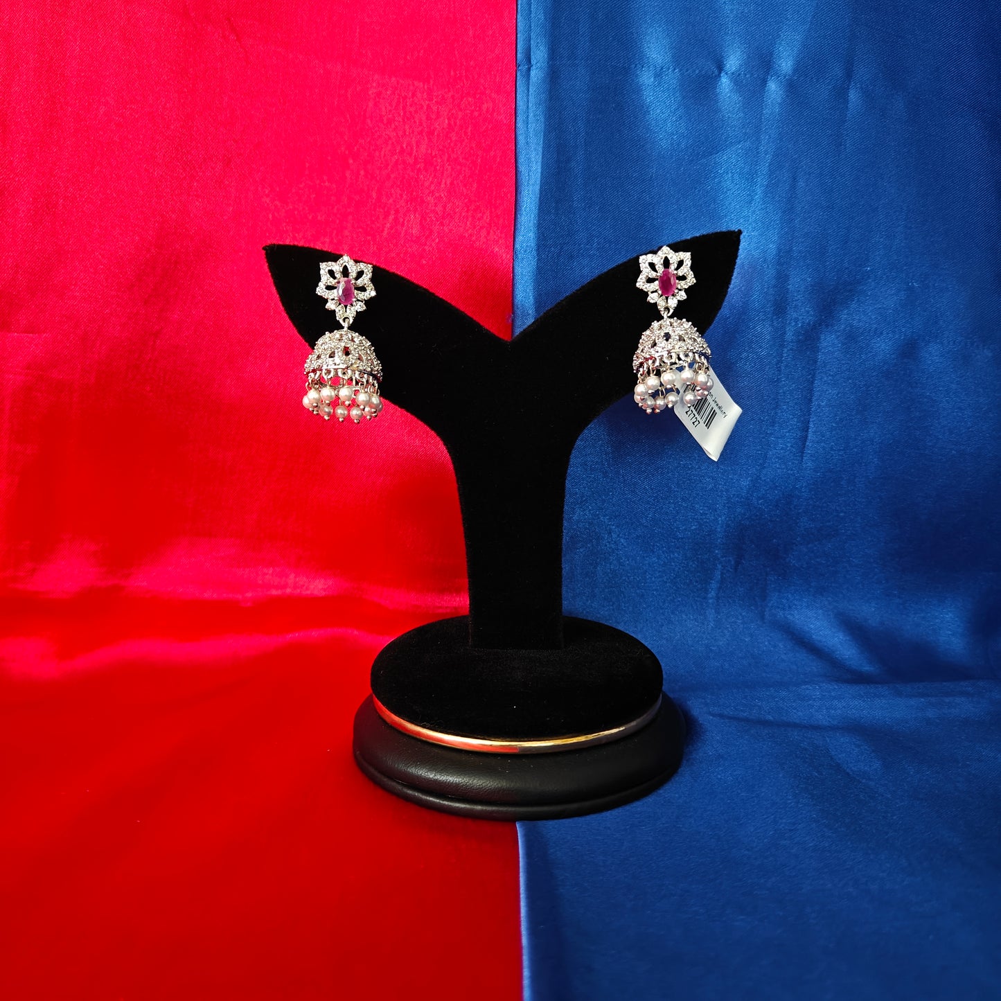 Beautiful Small Silver Jhumki In Ruby Stone