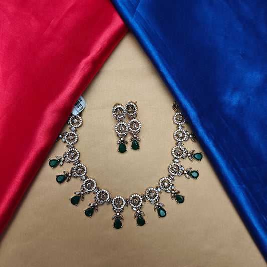 Beautiful Victorian Mini  Haaram In Green Stone