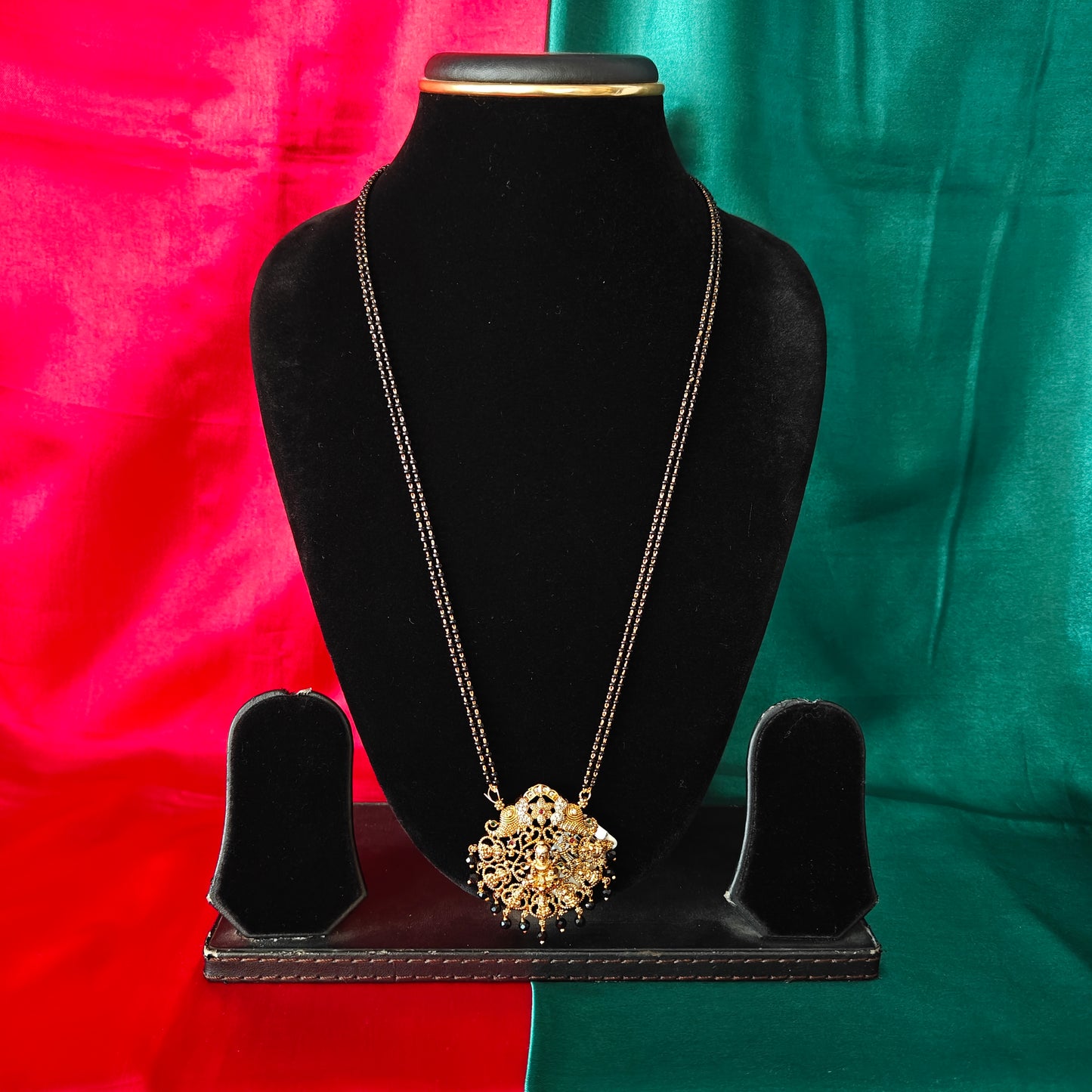 Beautiful Black Beads Long With Laxmi Idol In Black Crystal