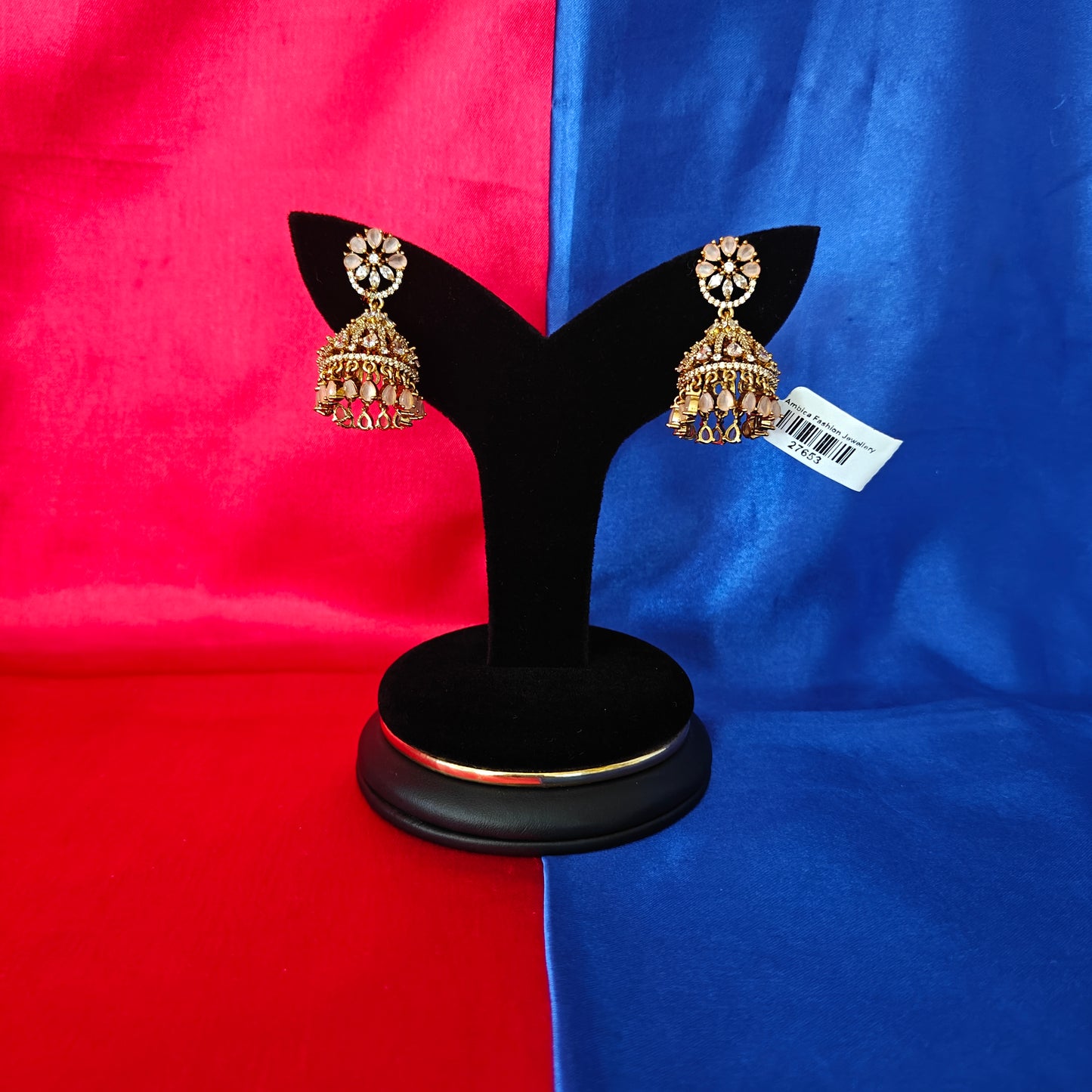 Beautiful Victorian Jhumki In Baby Pink Stone