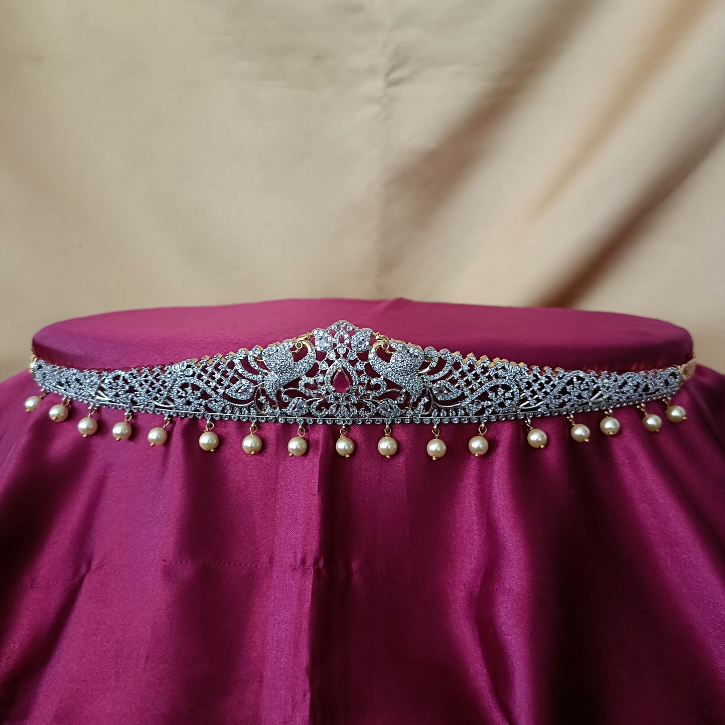 Elegant GJ Chain Type Vaddanam In Ruby Stone