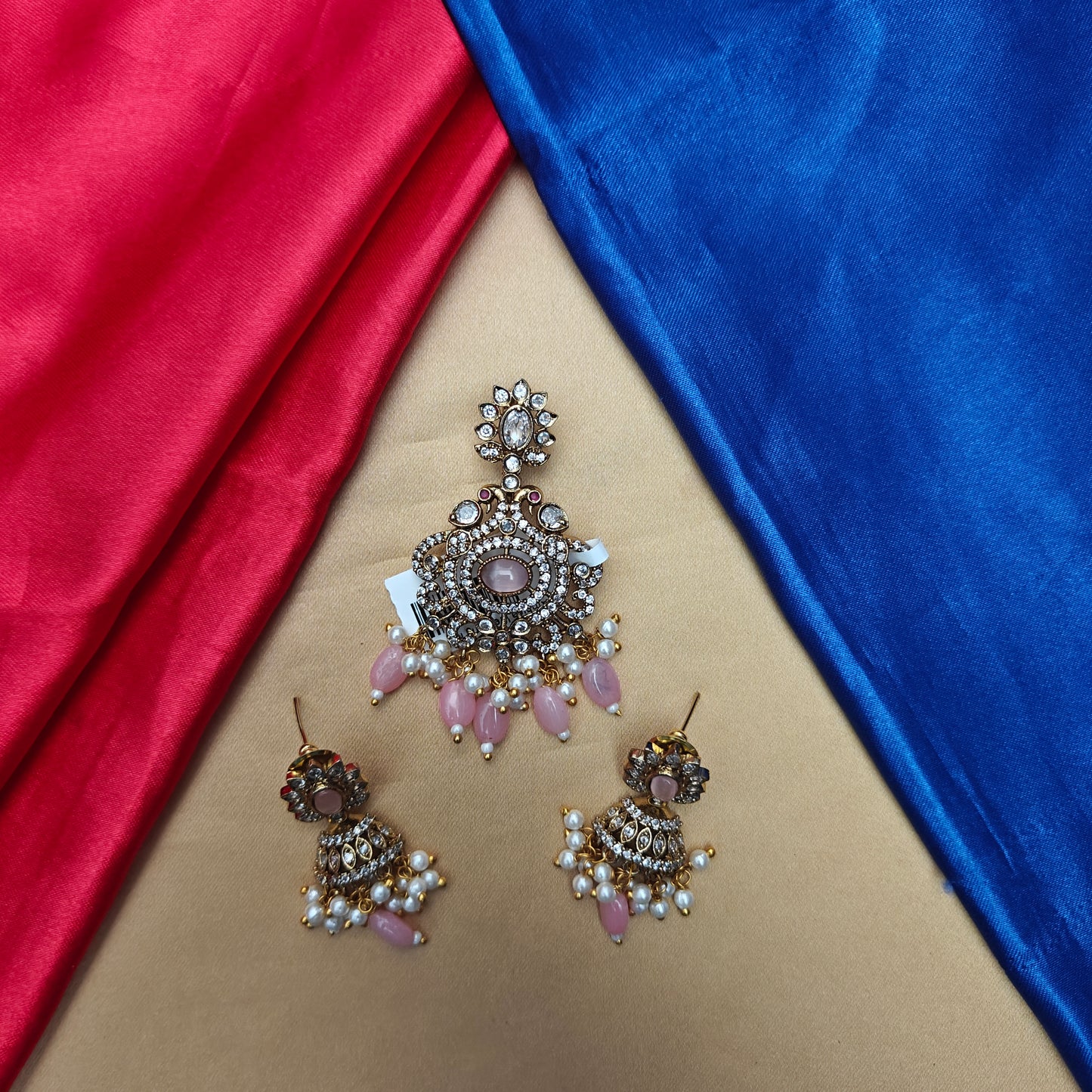 Beautiful Victorian Pendant In Baby Pink Beads