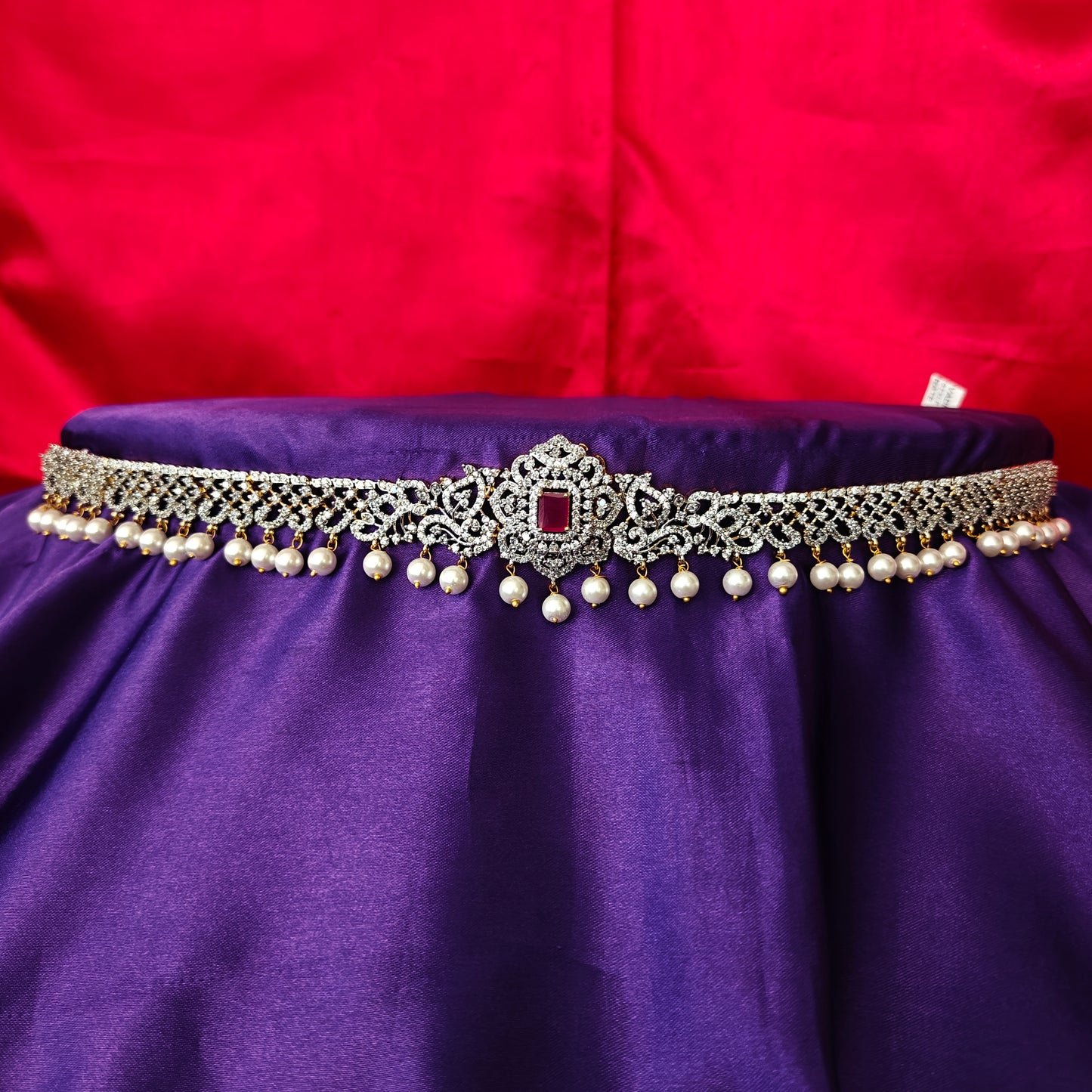 Beautiful GJ Chain Type Vaddanam In Ruby Stone