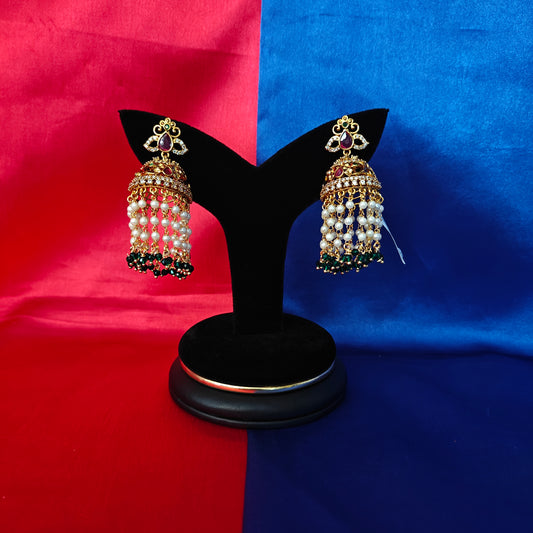 Beautiful Nakshi Jhumki With Pearl Hanging