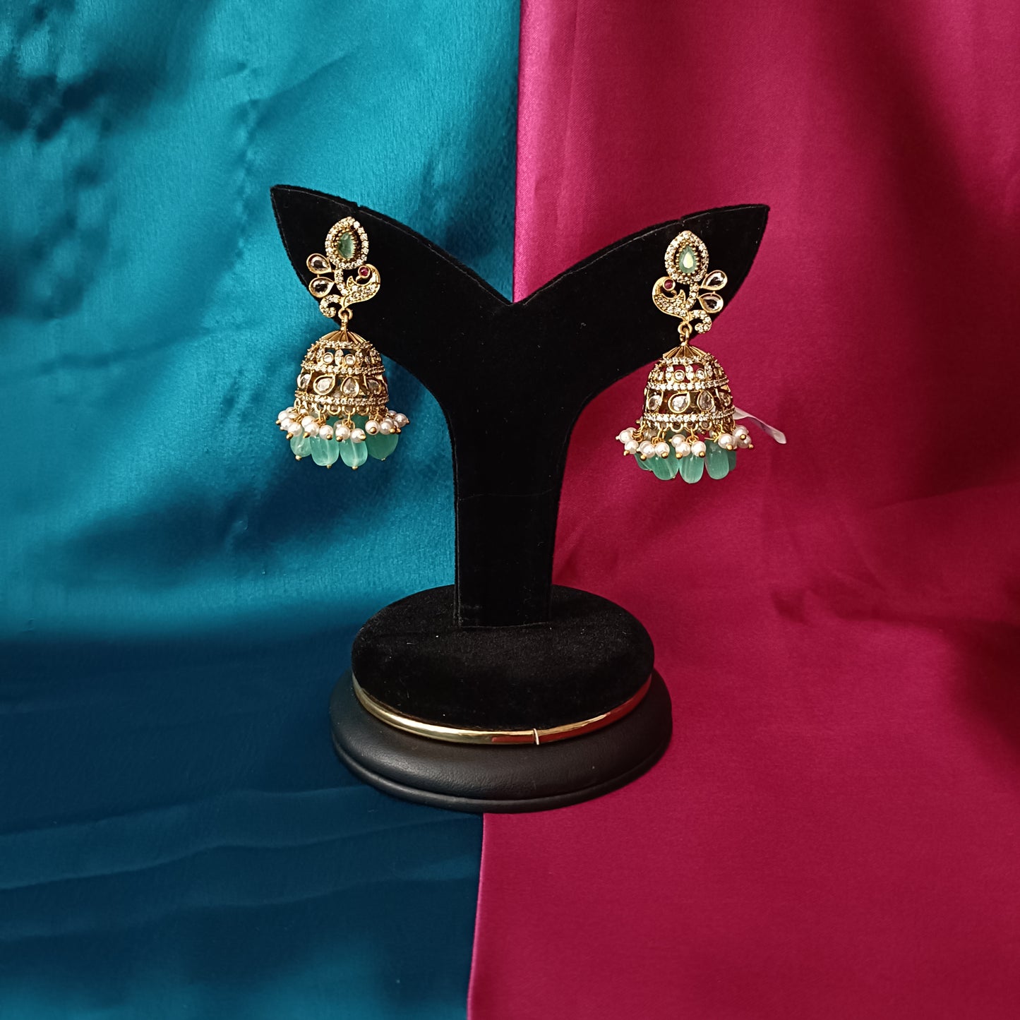 Elegant Victorian Jhumki In Pista Green Colour Beads