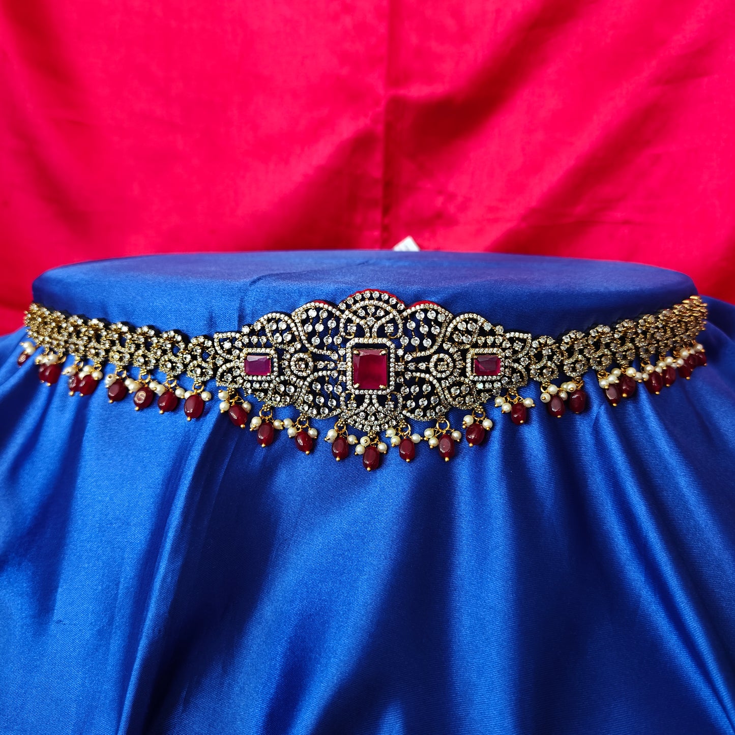 Beautiful Victorian Chain Type Vaddanam In Maroon Beads