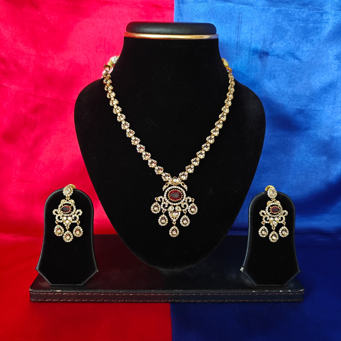 Beautiful Mini Haaram In Maroon Stone