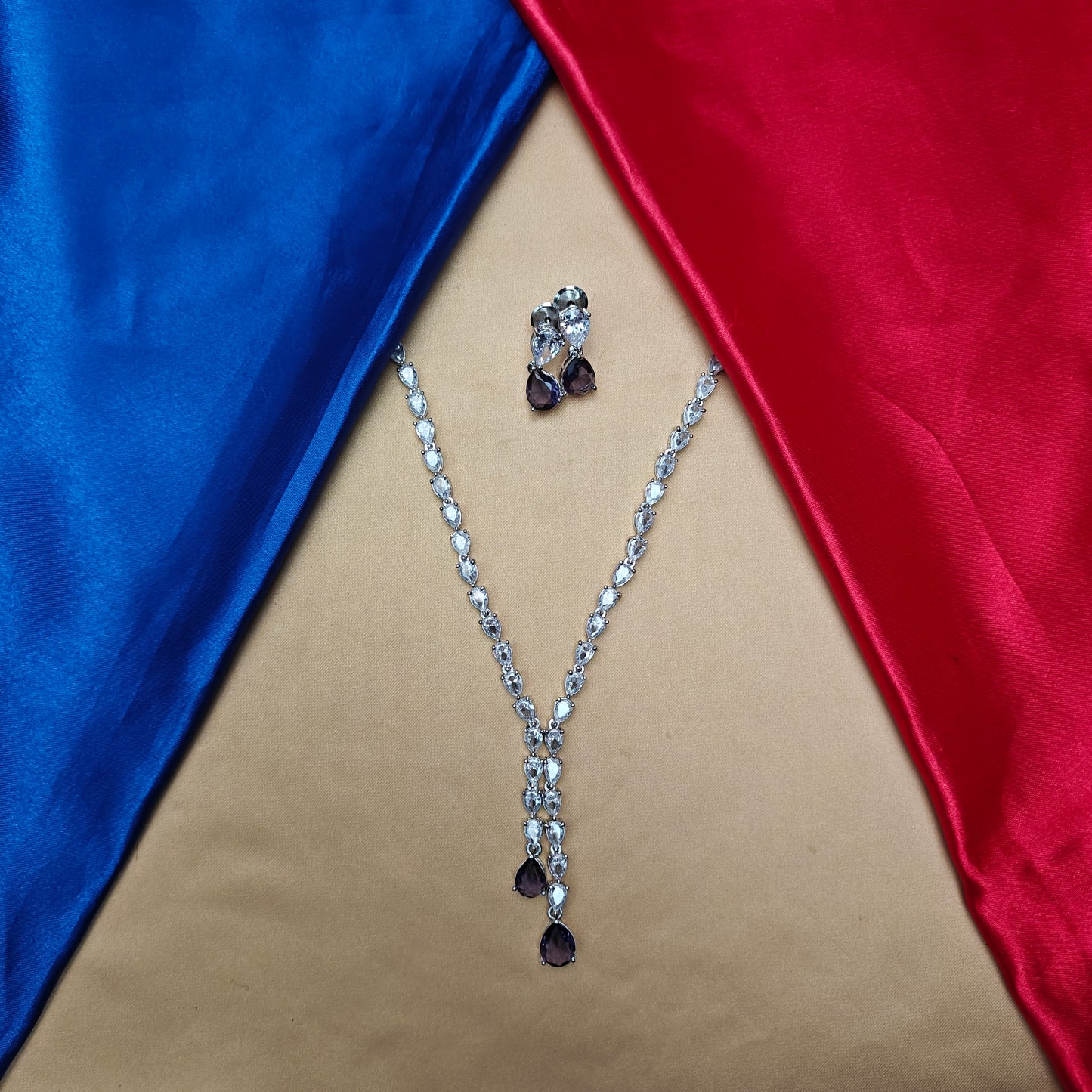 Beautiful AD Short Necklace In Purple Stone