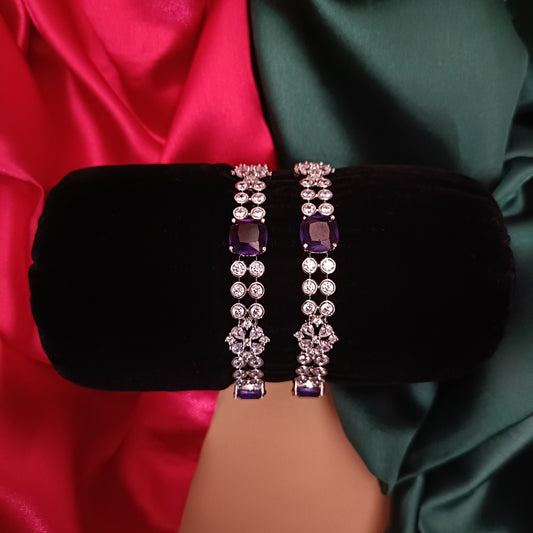 Beautiful Silver Bangles In Lavender Stone