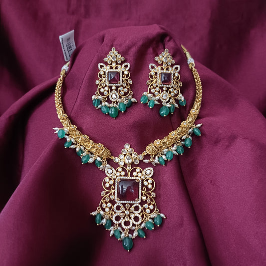 Beautiful Kempu Stone Kante Short Necklace - Ambica Wedding Mall