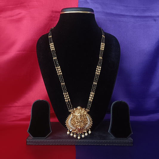 Beautiful Long Black Beads With Laxmi Idol