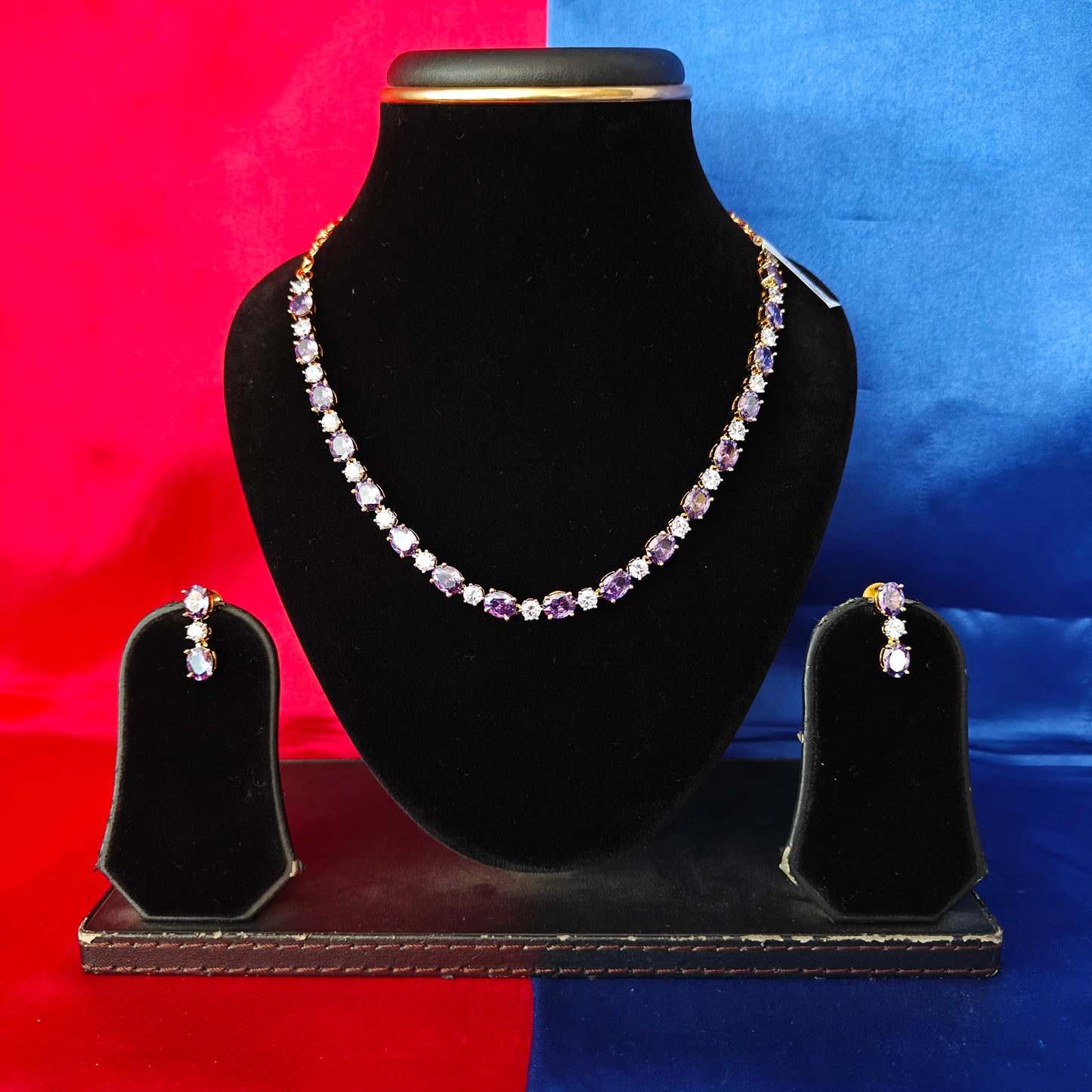 Beautiful CZ Short Necklace In Lavender Stone