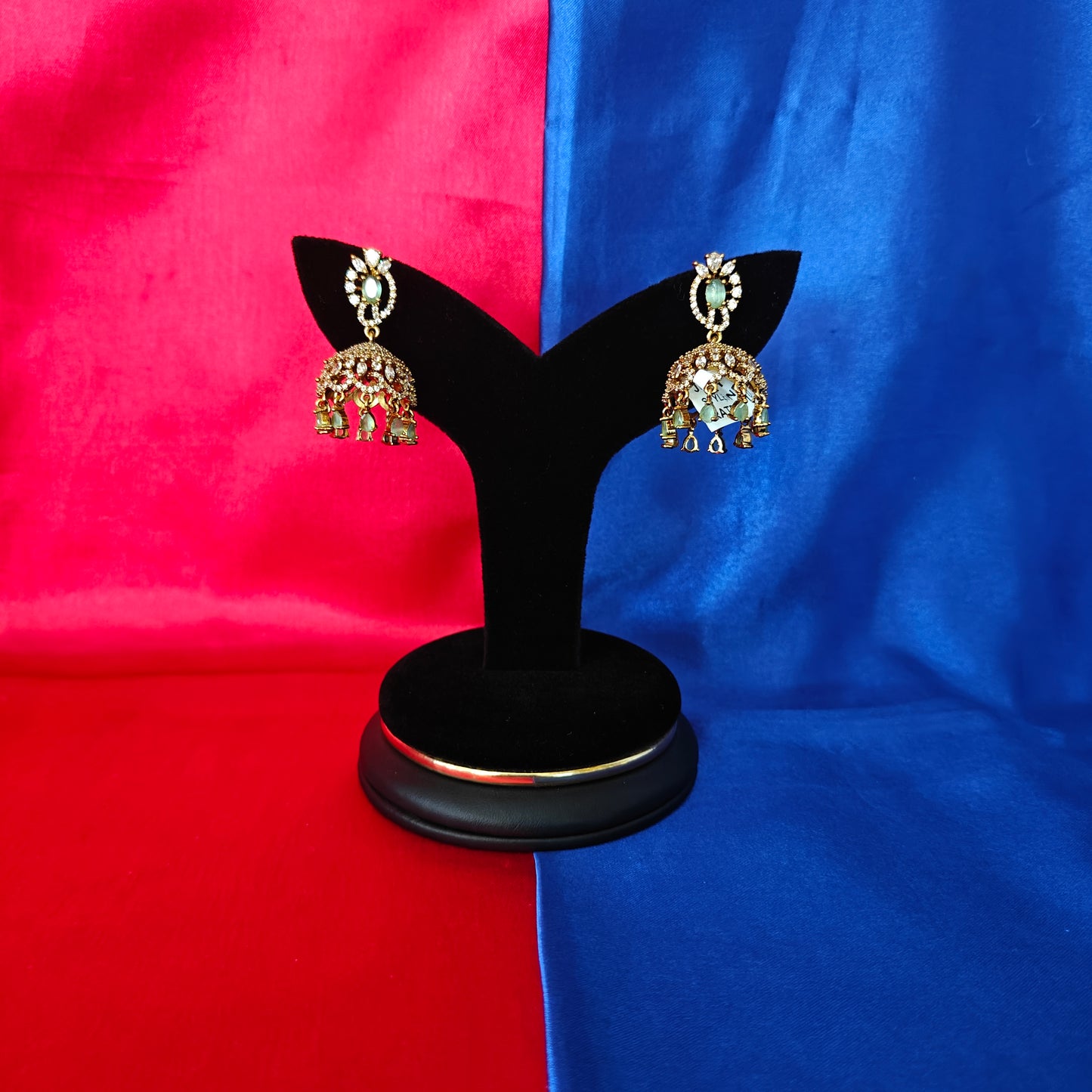 Beautiful Victorian Jhumki In Pista Green Stone