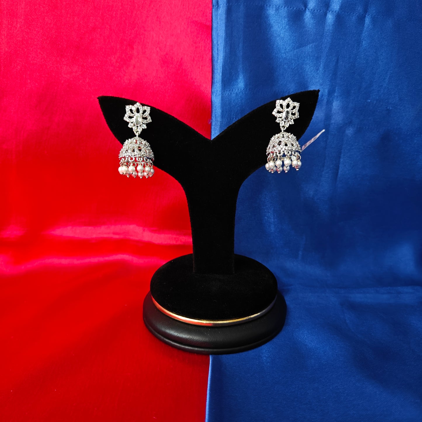 Beautiful Small Silver Jhumki In White Stone