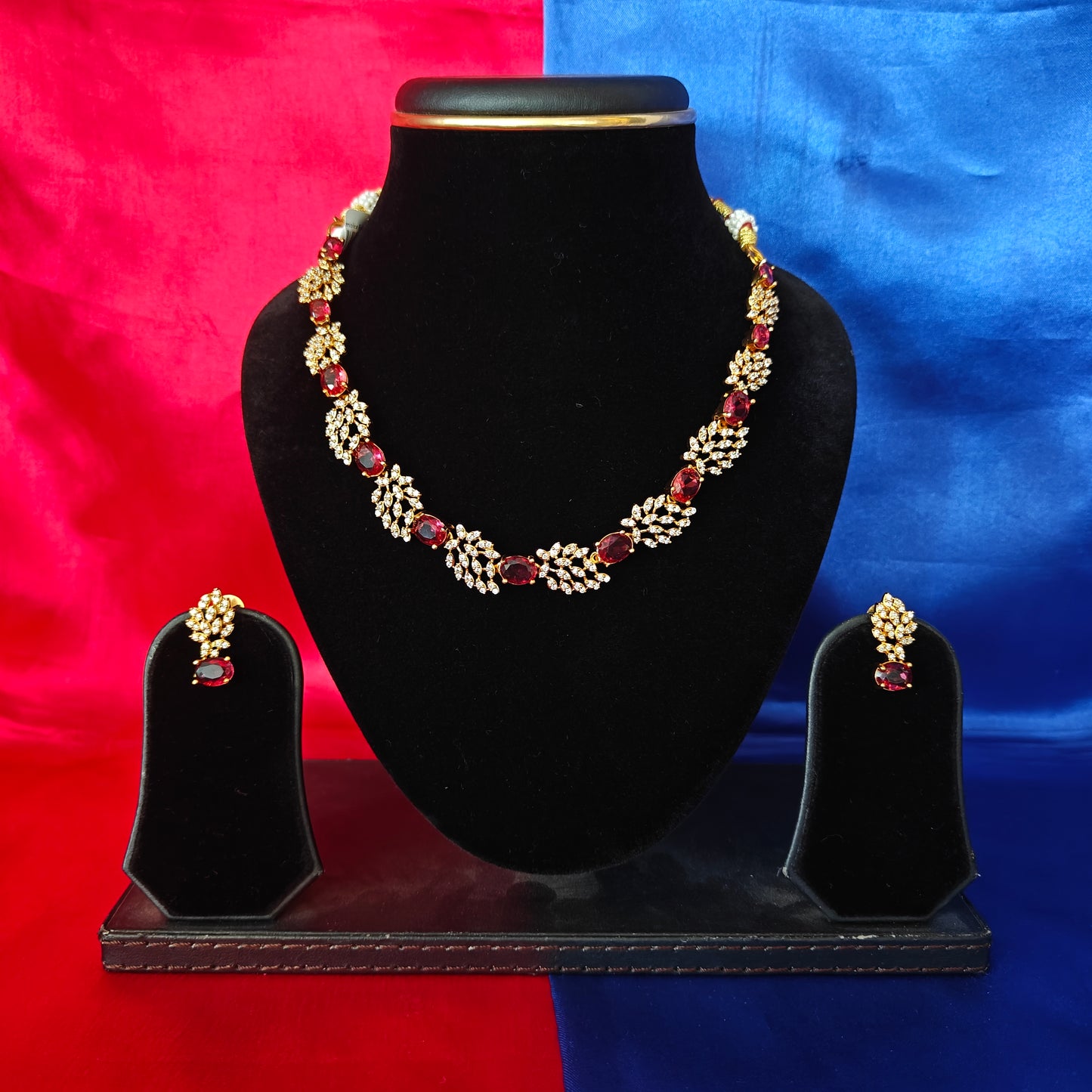 Beautiful Mini Haaram In Maroon Stone