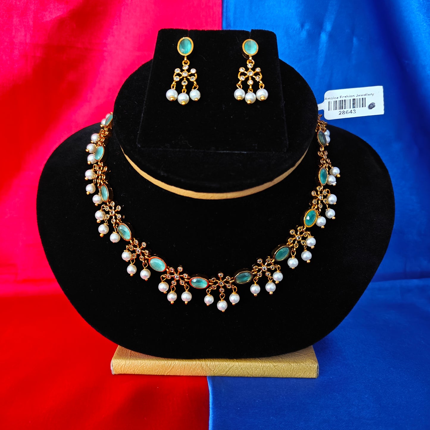 Beautiful Mini Haaram In Pista Green Stone