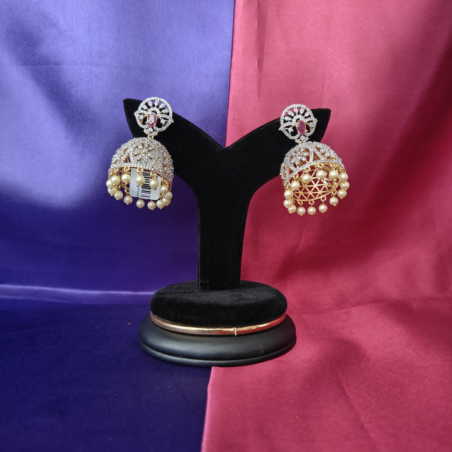 Elegant GJ Jhumkas In Ruby Stone