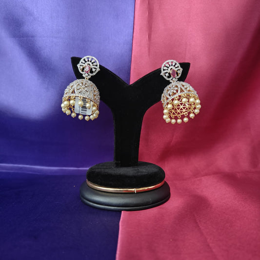 Elegant GJ Jhumkas In Ruby Stone