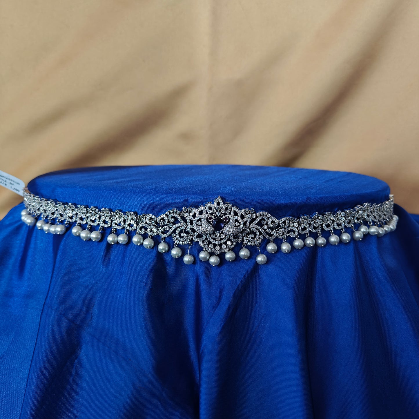 Beautiful Silver Chain Type Vaddanam In Purple Stone