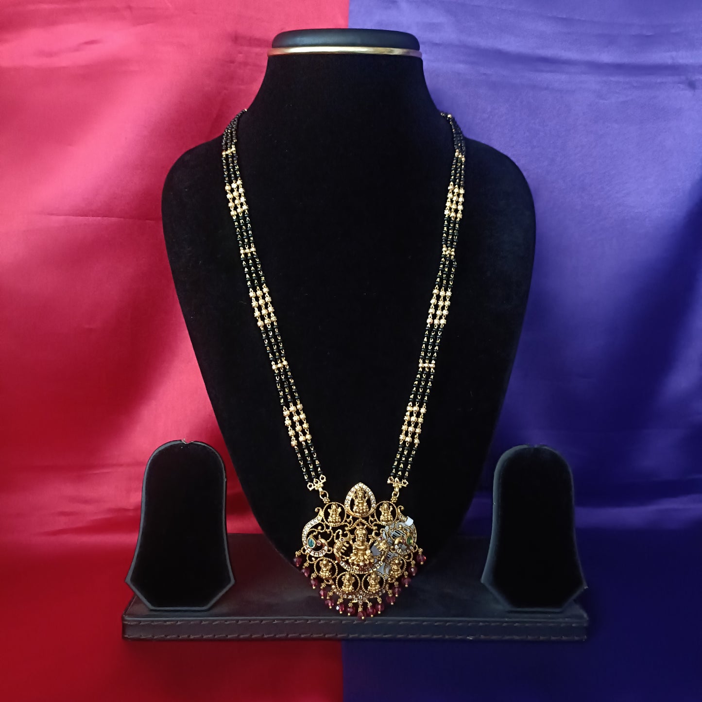Beautiful Long Black Beads With Laxmi Idol