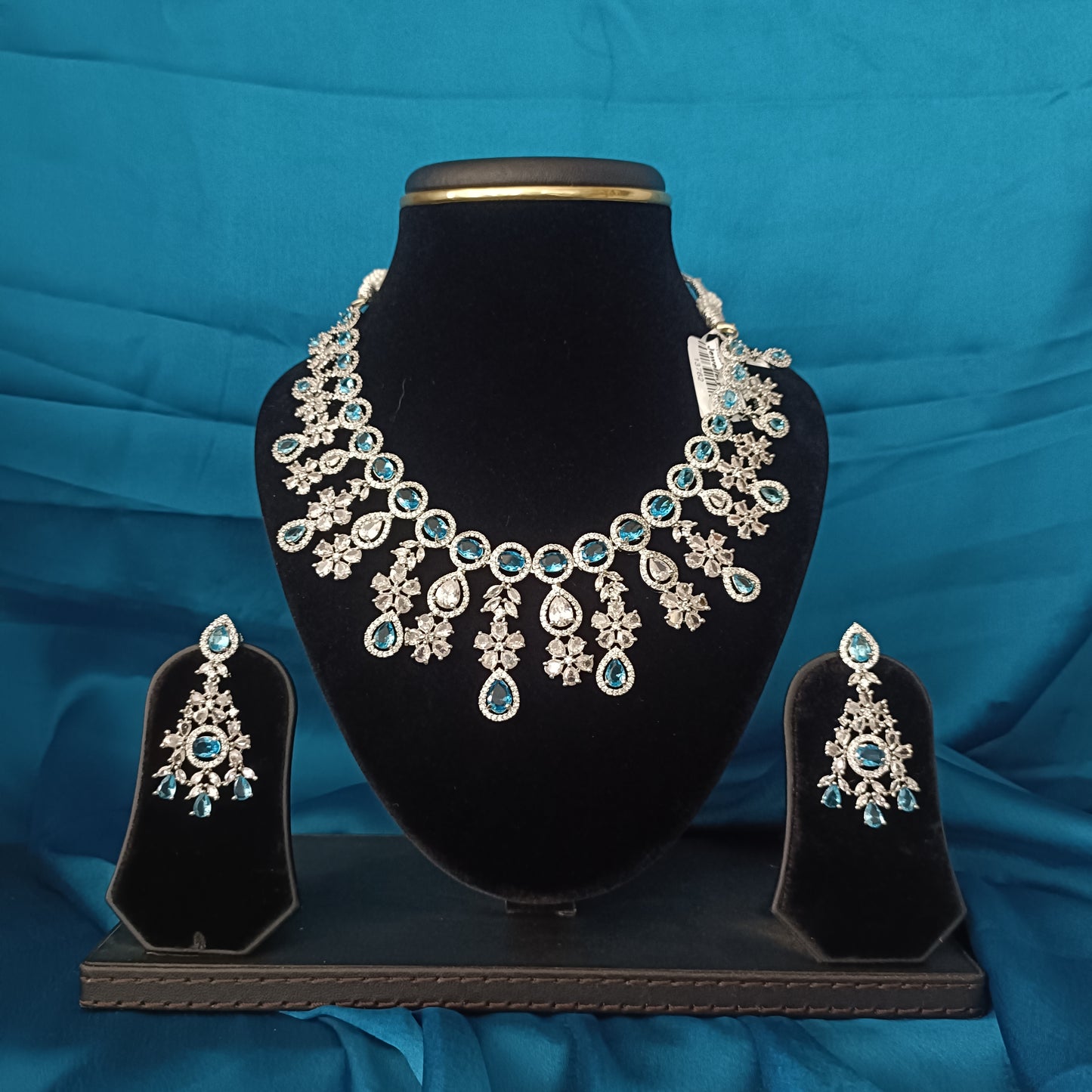 Elegant Sky Blue Studded Short Necklace - Ambica Wedding Mall