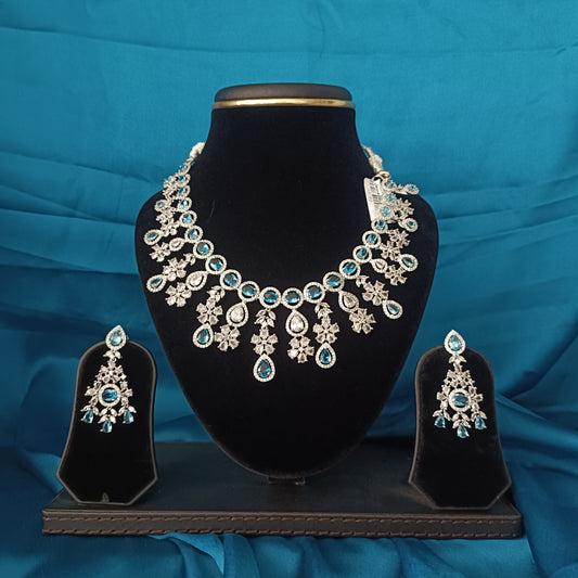 Elegant Sky Blue Studded Short Necklace - Ambica Wedding Mall