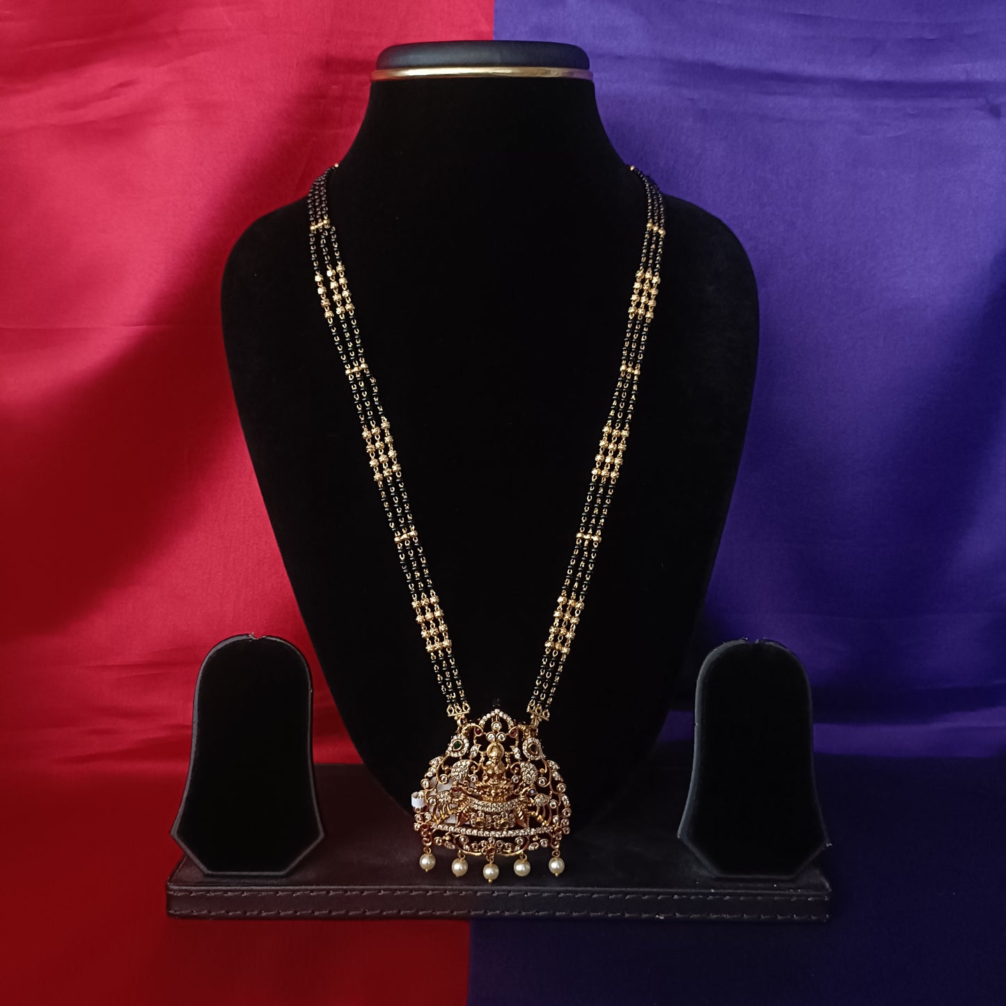 Beautiful Long Black Beads With Laxmi Idol