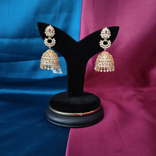 Elegant CZ Jhumkas In Multicolour Stone