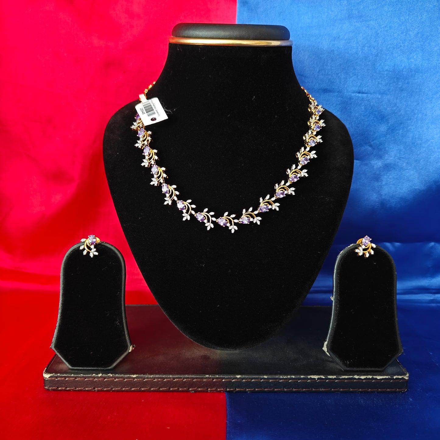 Beautiful CZ Short Necklace In Lavender Stone