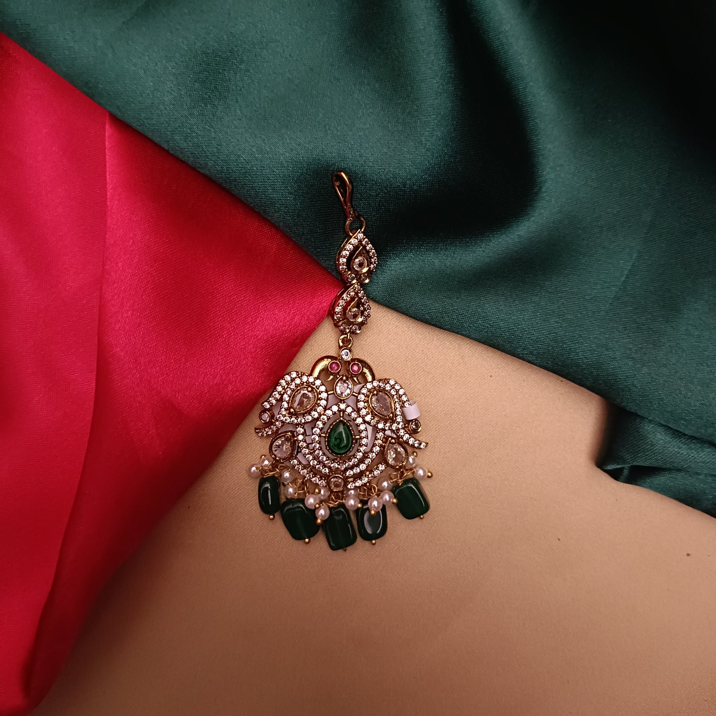 Beautiful Victorian Tika In Green Beads