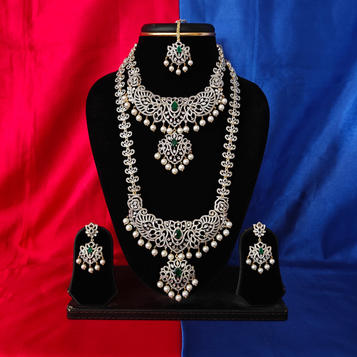 Elegant GJ Combo Set In Green Stone - Ambica Wedding Mall