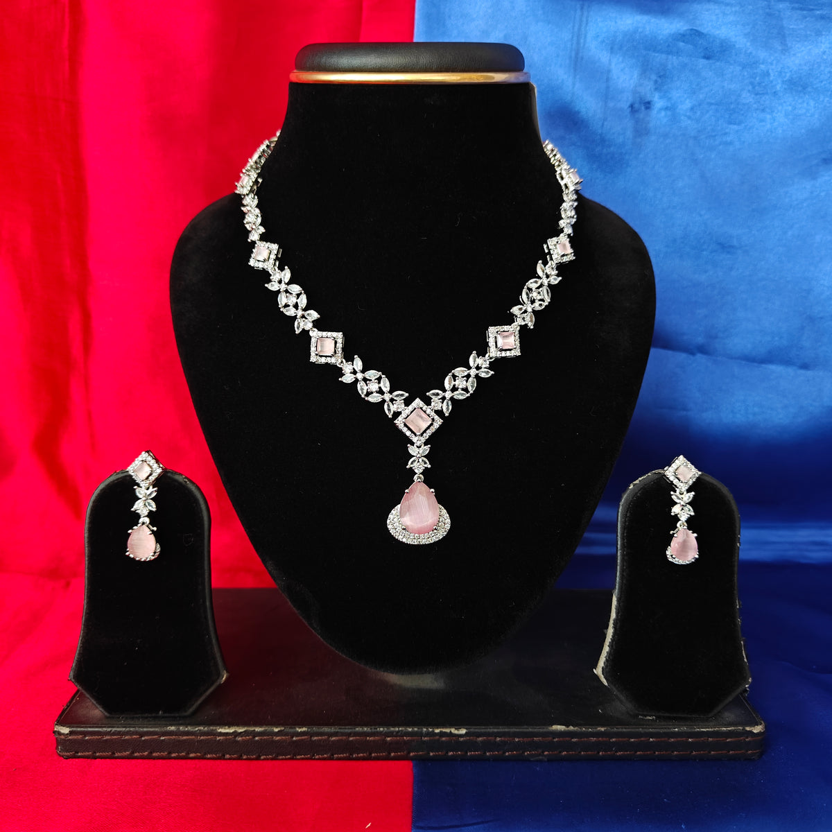 Elegant AD Short Necklace In Baby Pink Coloured Stone
