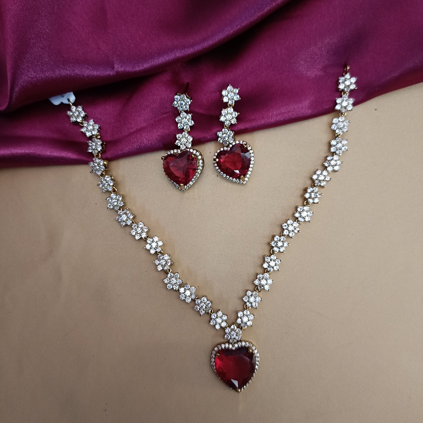 Elegant Red studded Short Necklace - Ambica Wedding Mall