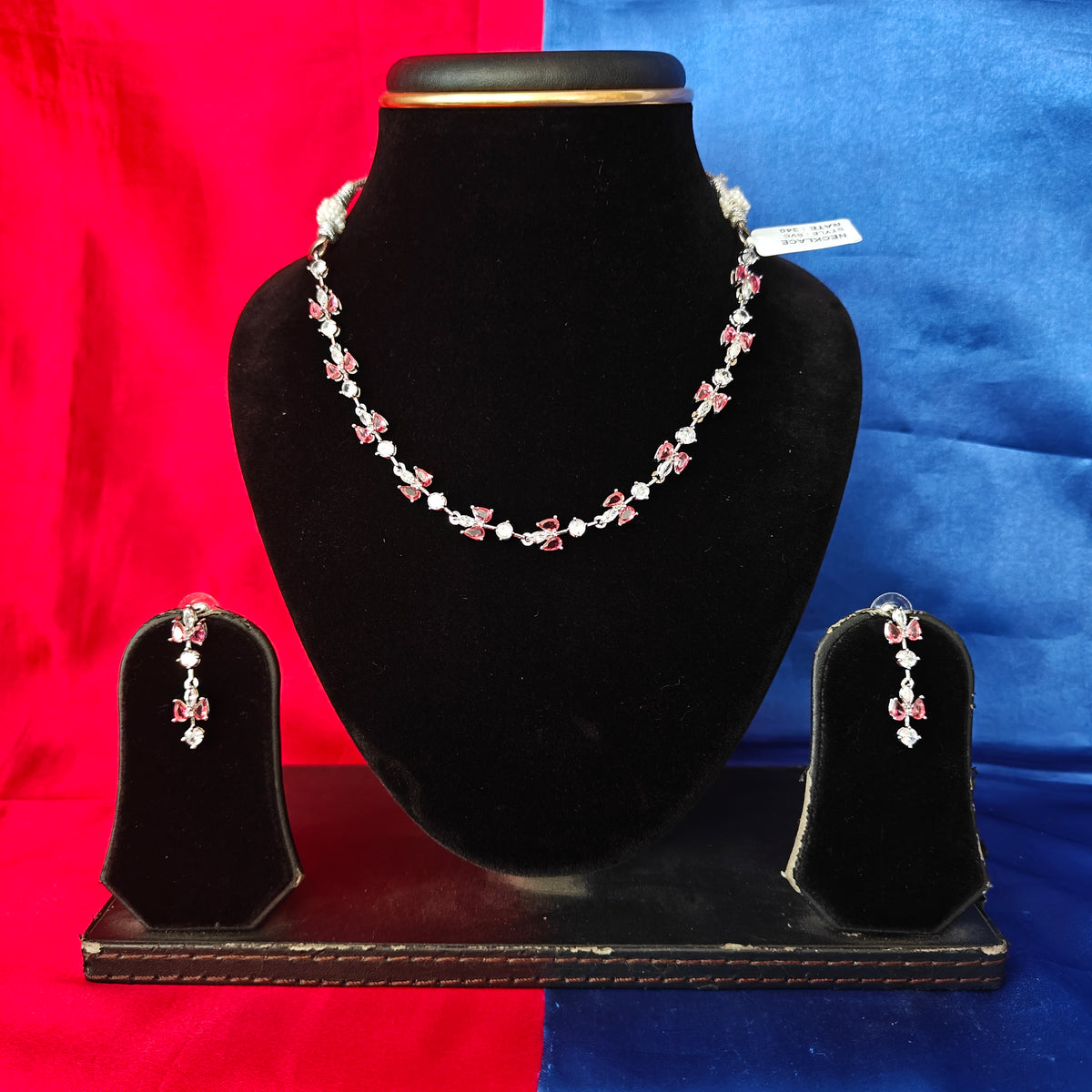 Elegant AD Short Necklace In Maroon Coloured Stone