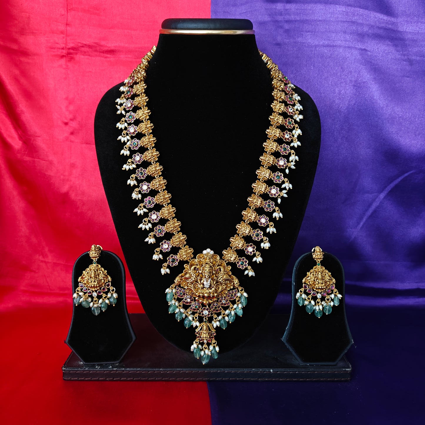 Beautiful Nakshi Long Necklace With Laxmi Idol