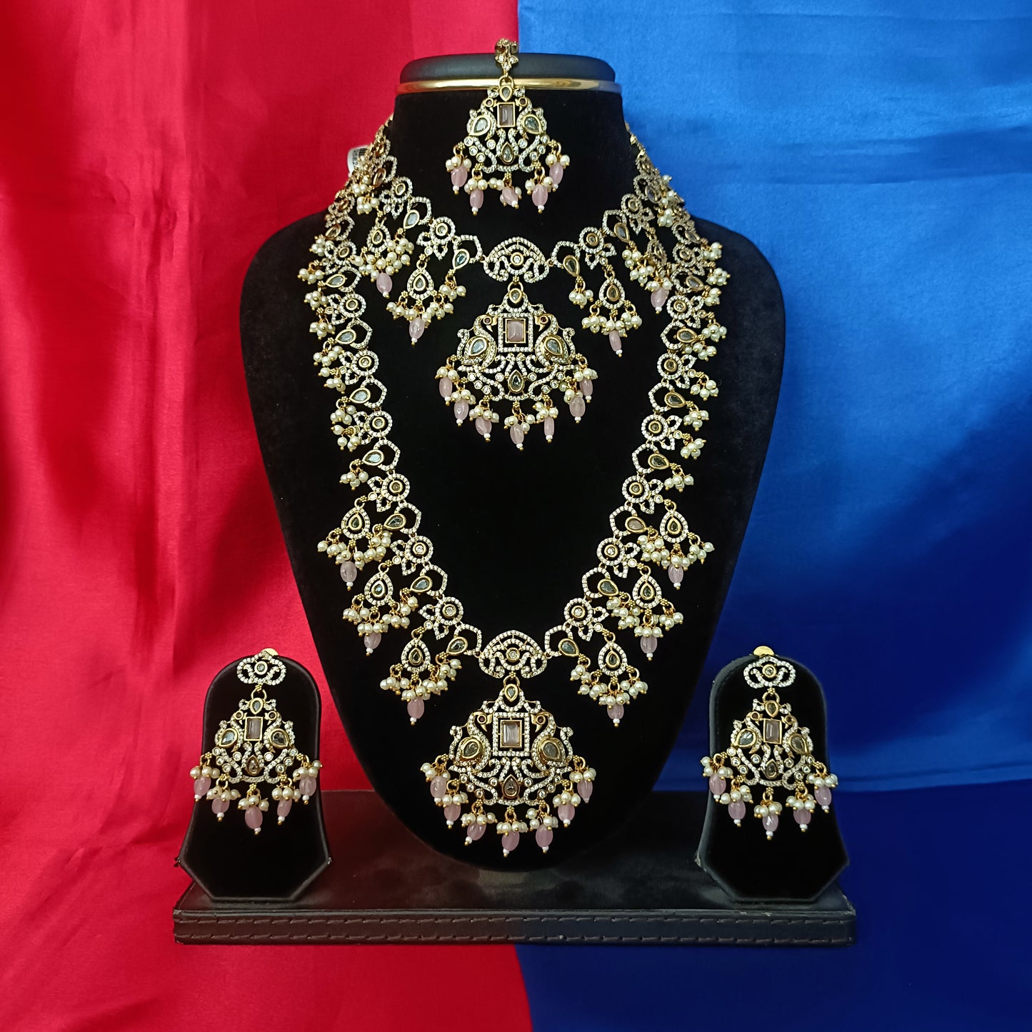 Elegant Victorian Combo Set In Baby Pink Beads
