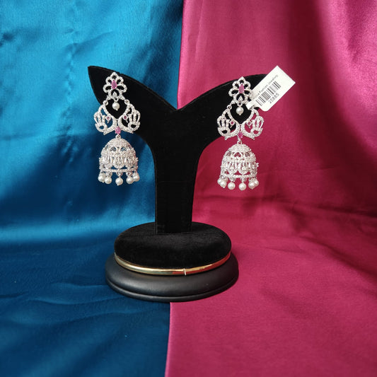 Elegant Silver Jhumki In Peacock Design