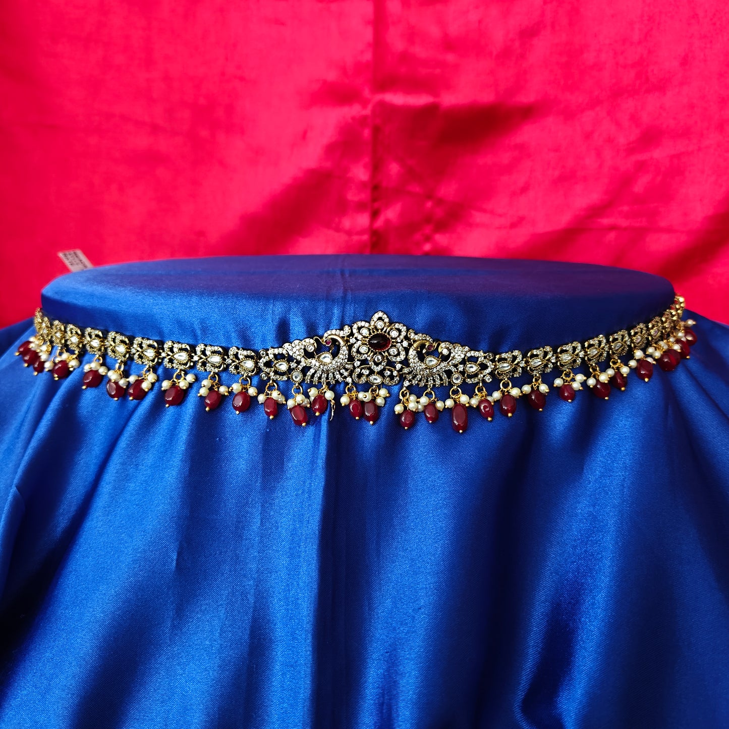 Beautiful Victorian Chain Type Vaddanam In Maroon Beads