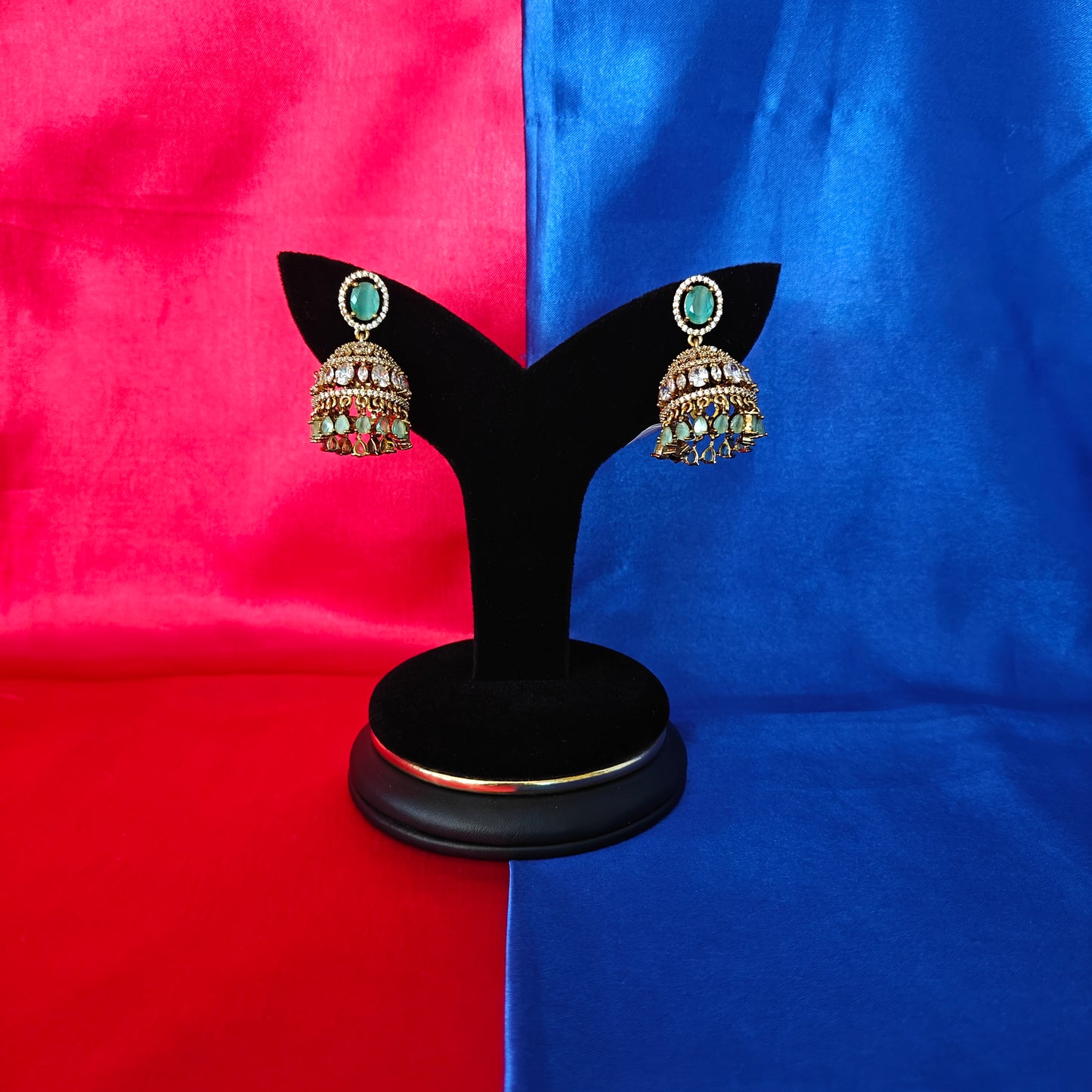 Beautiful Victorian Jhumki In Pista Green Stone