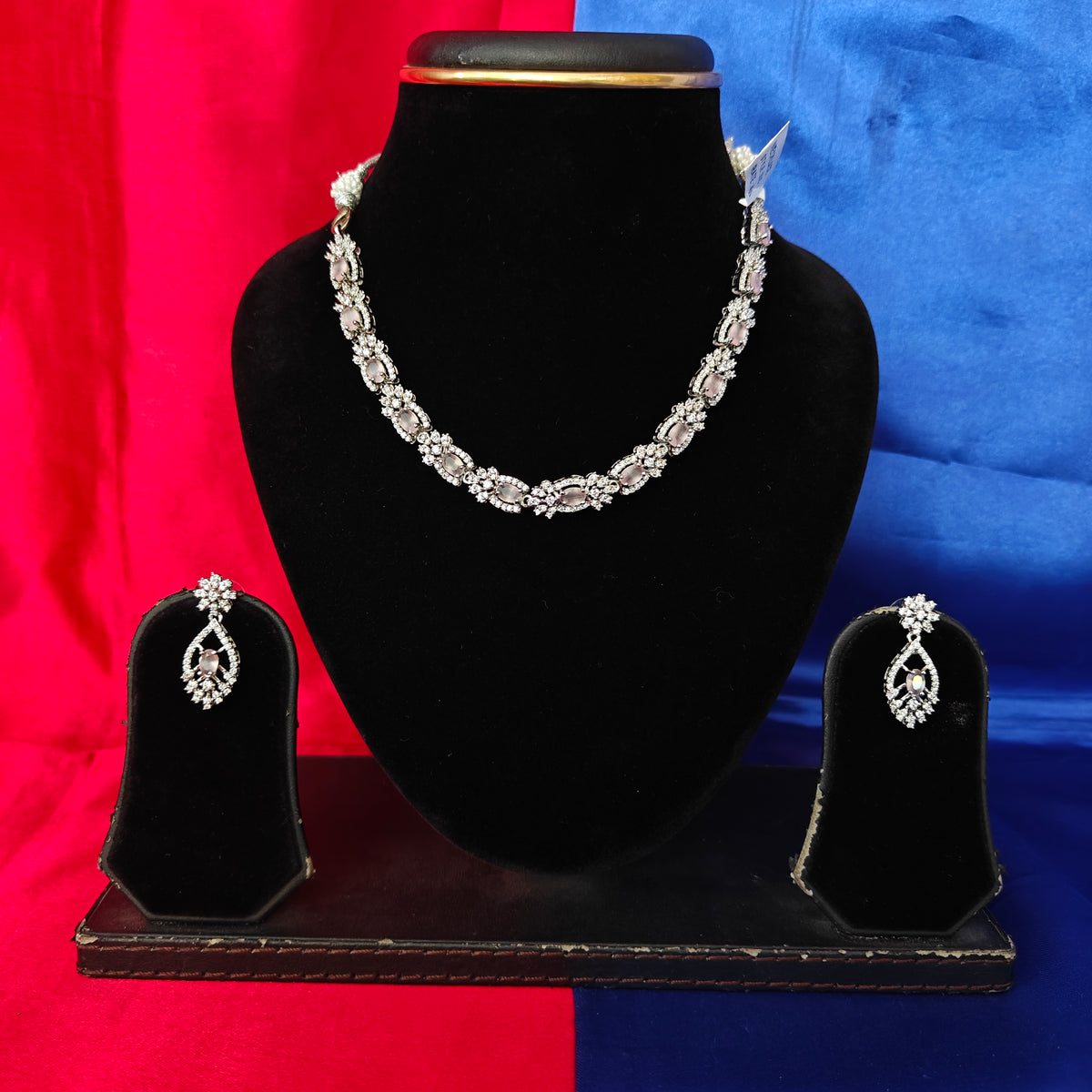 Elegant AD Short Necklace In Baby Pink Coloured Stone