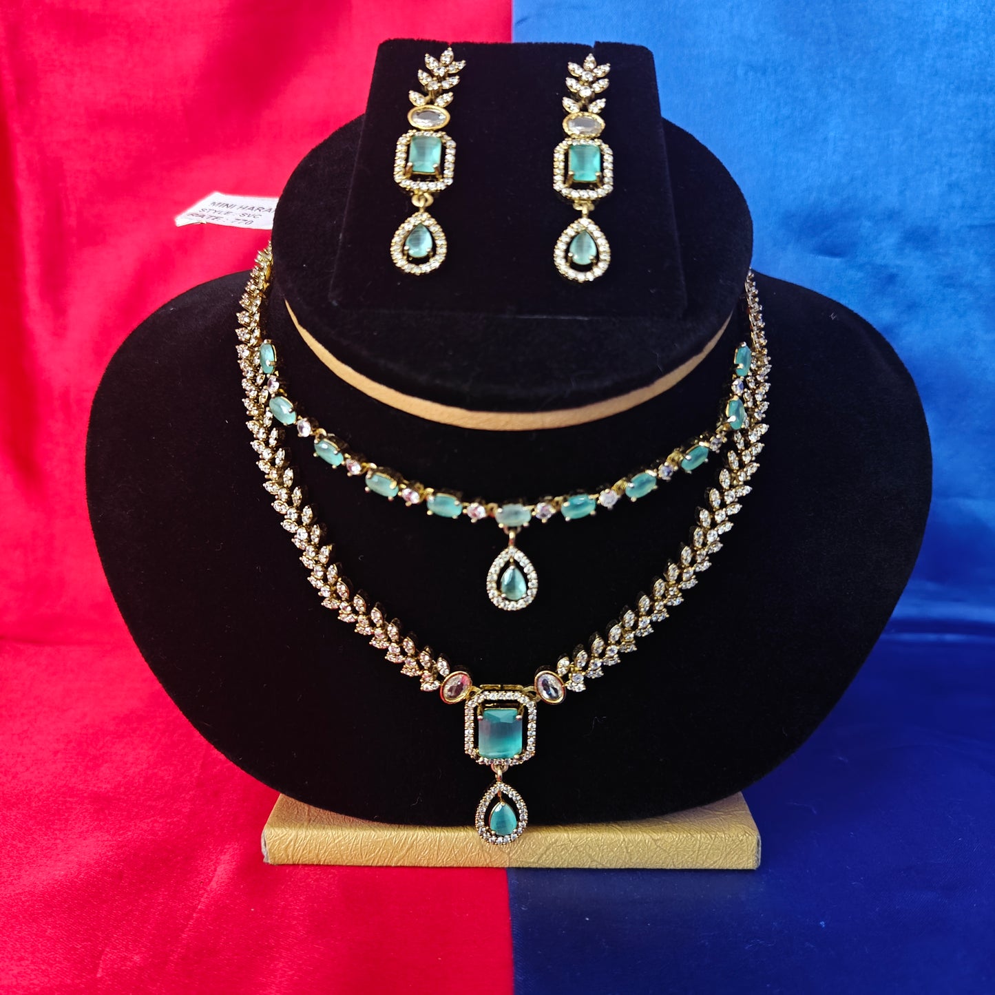 Beautiful Mini Haaram In Pista Green Stone