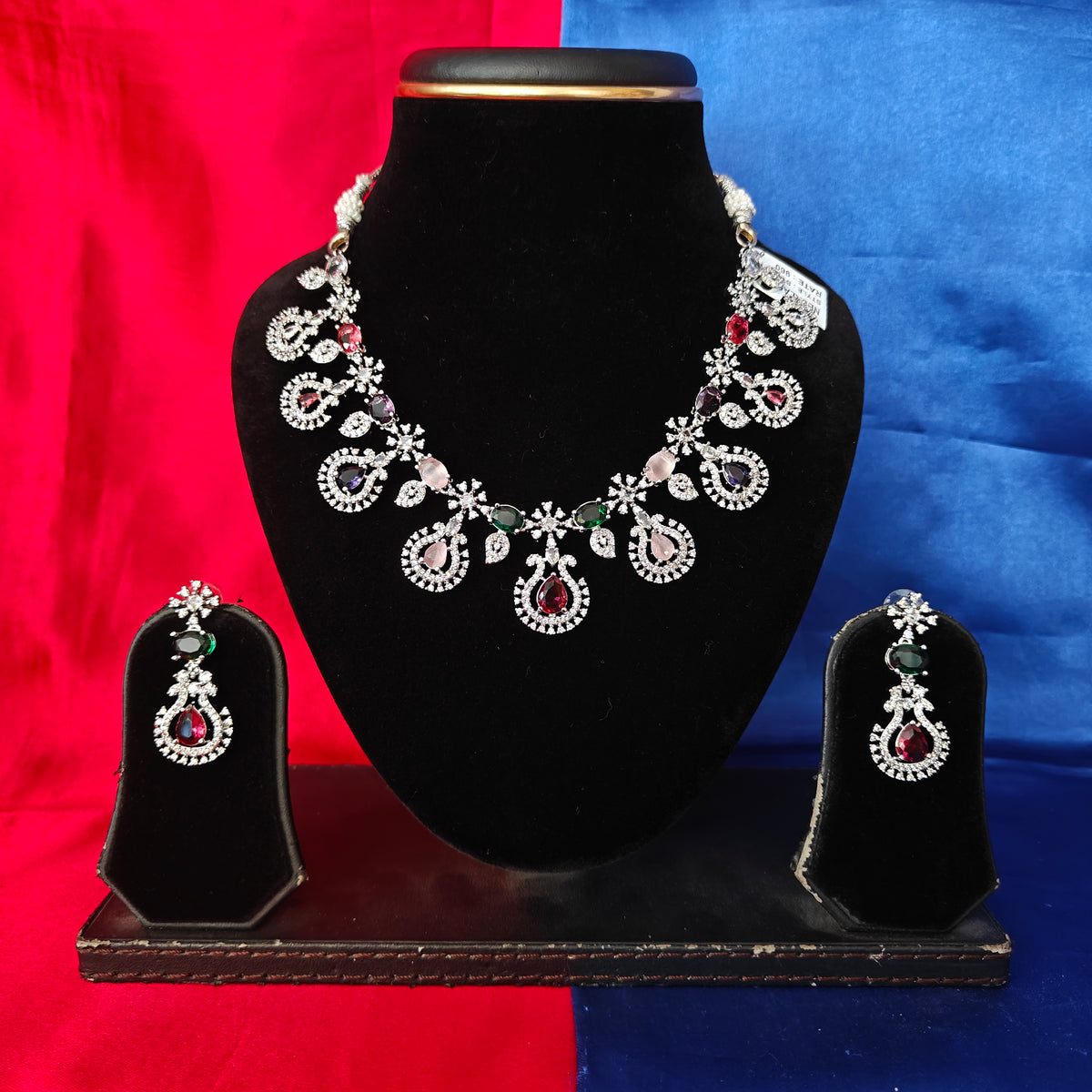 Elegant AD Short Necklace In Multi Coloured Stone