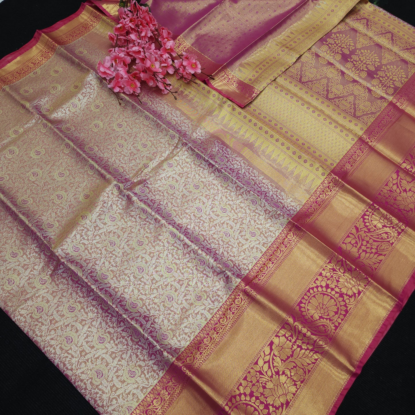 ✨️Semi Kanchi Pattu One Gram Gold Saree💫