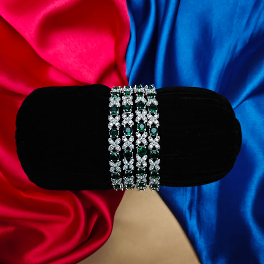 Beautiful Silver Bangle In Green Stone