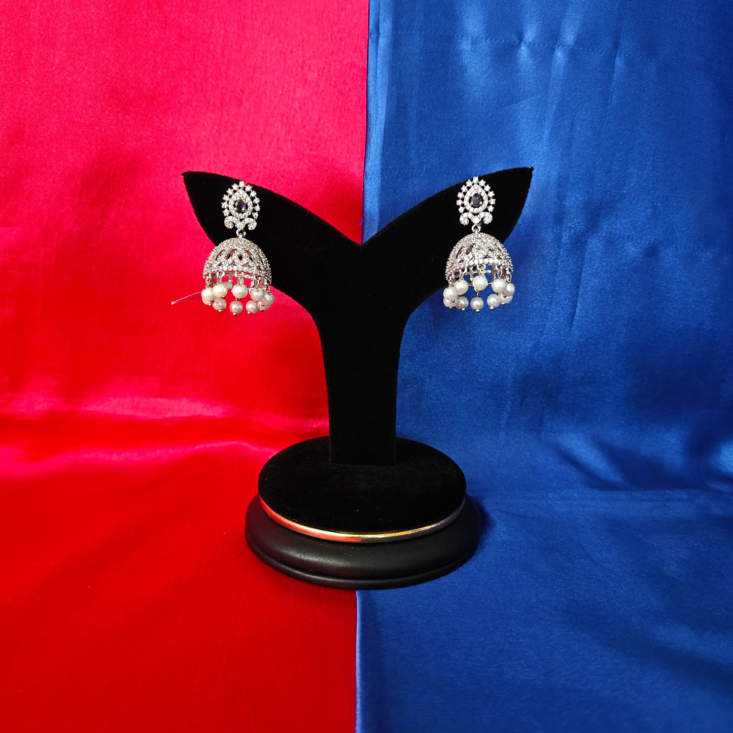 Beautiful Silver Jhumki In Purple Stone