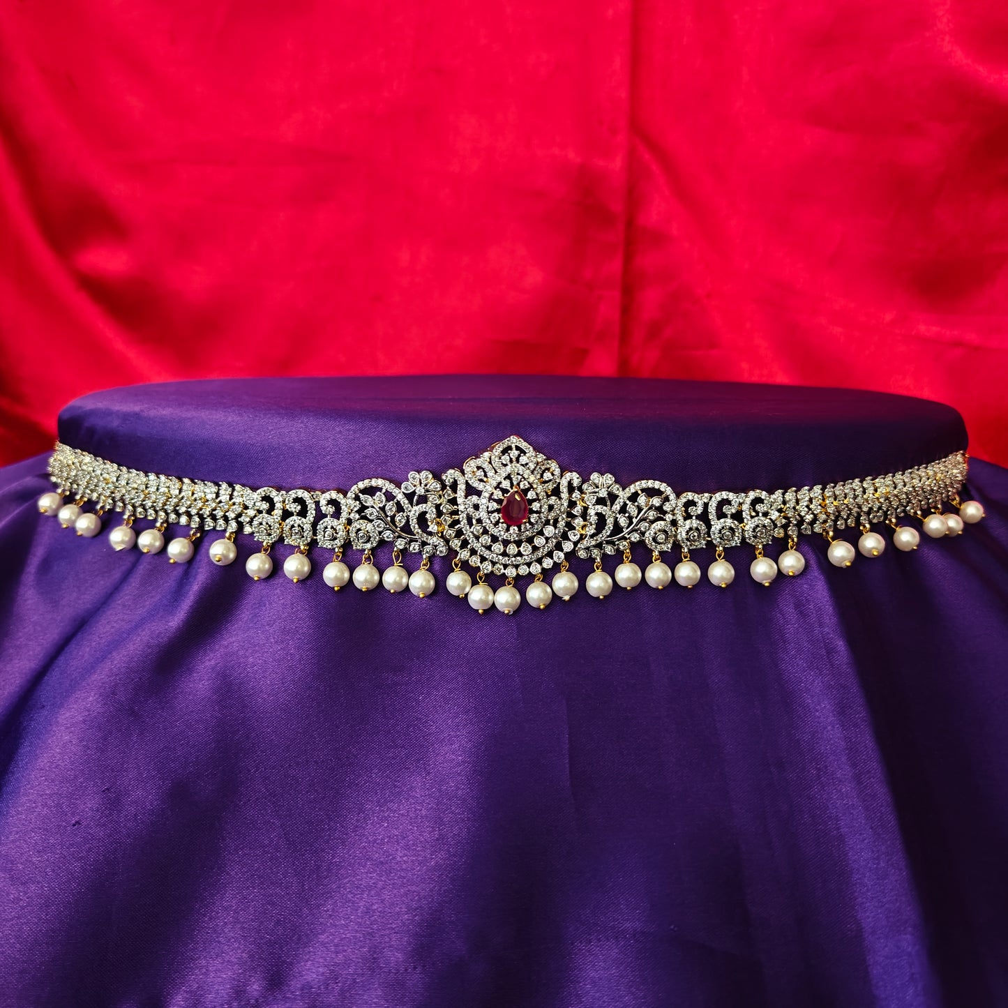 Beautiful GJ Chain Type Vaddanam In Ruby Stone