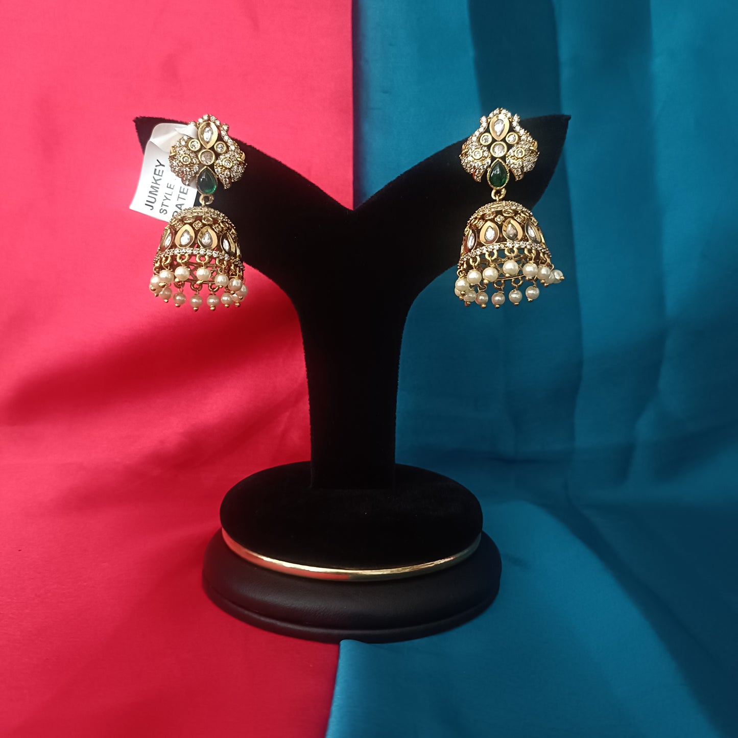 Beautiful Victorian Jhumki In Green Stone